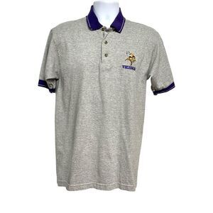 MN Vikings Polo Shirt Mens Size Medium Collared Embroidered Logo Heather Gray